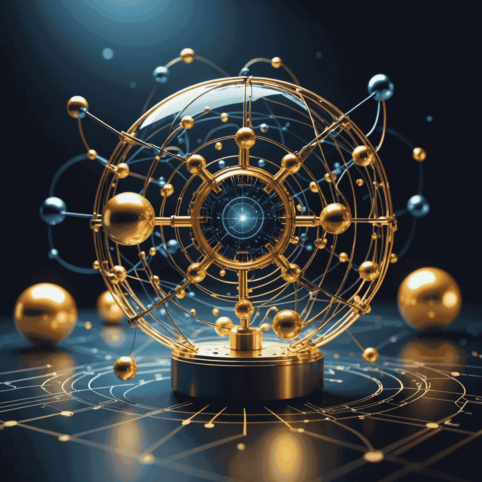 A conceptual image representing quantum computing, with a quantum circuit diagram and qubits represented as glowing spheres.