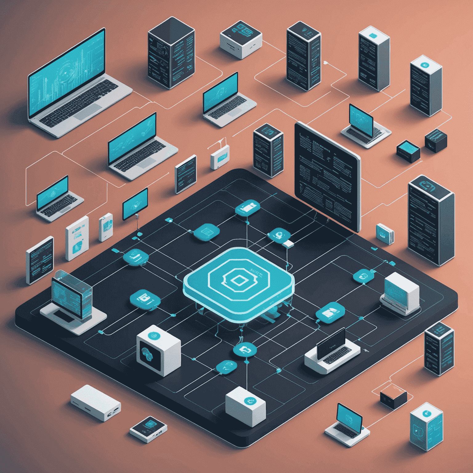 Illustration of blockchain technology being used in various UK industries such as finance, supply chain management, and healthcare